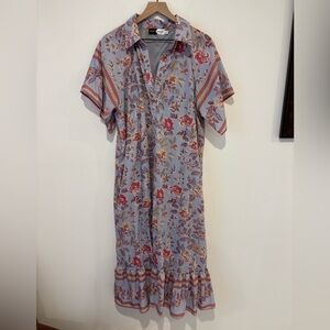 Piper and Scoot Exclusive Blue Button Floral Dress Size Large